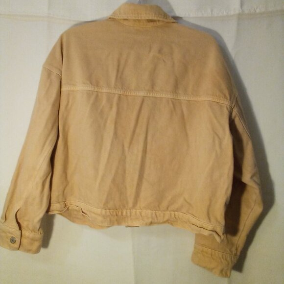 Old Navy Denim Jacket Women XL Button Up Long Sleeve Pockets Peach Orange - Picture 12 of 16